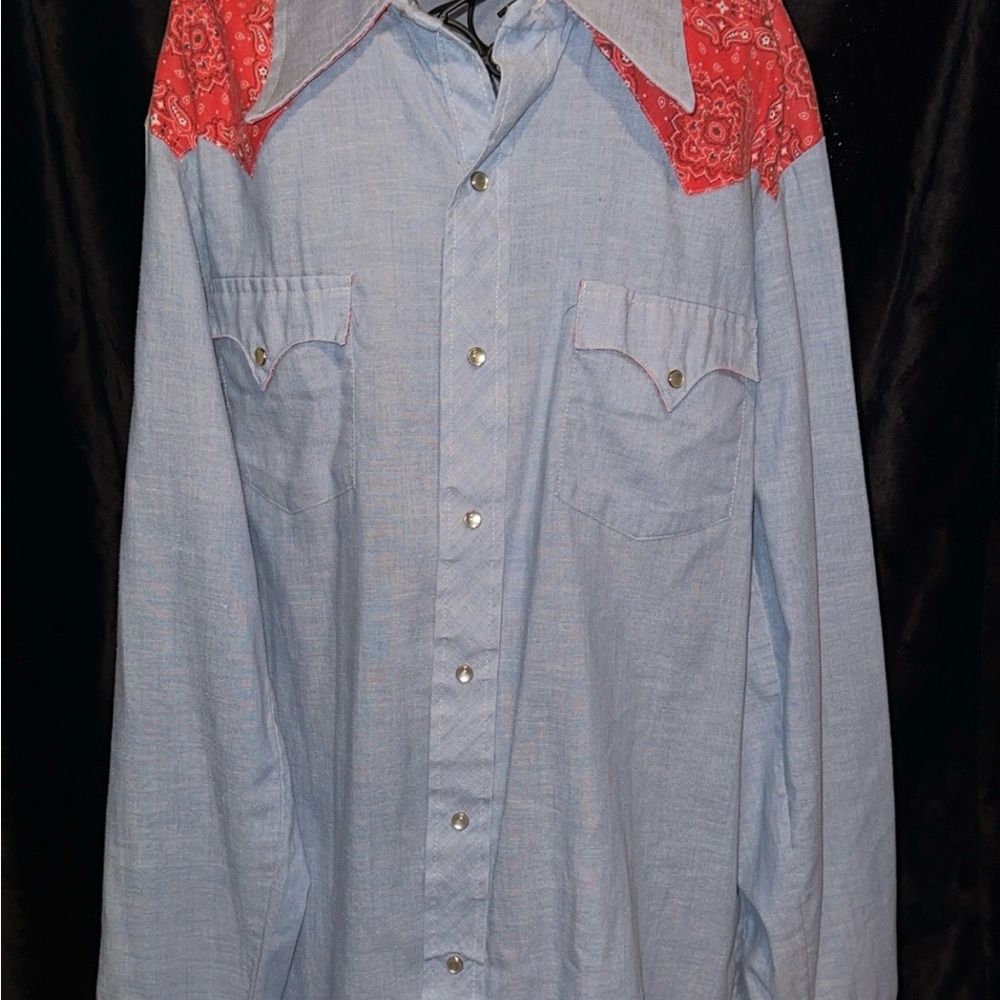 KARMAN VINTAGE Men's Blue and Red Western Shirt